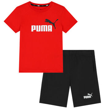 Boys Red & Black Logo Shorts Set