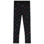 Girls Black Logo Leggings, 1, hi-res