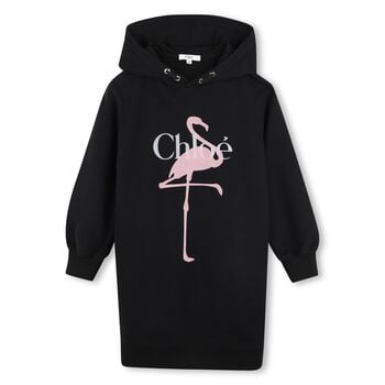Girls Mini Me Black Flamingo Logo Hooded Dress