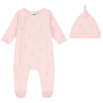 Baby Girls Pink Logo & Heart Babygrow Gift Set