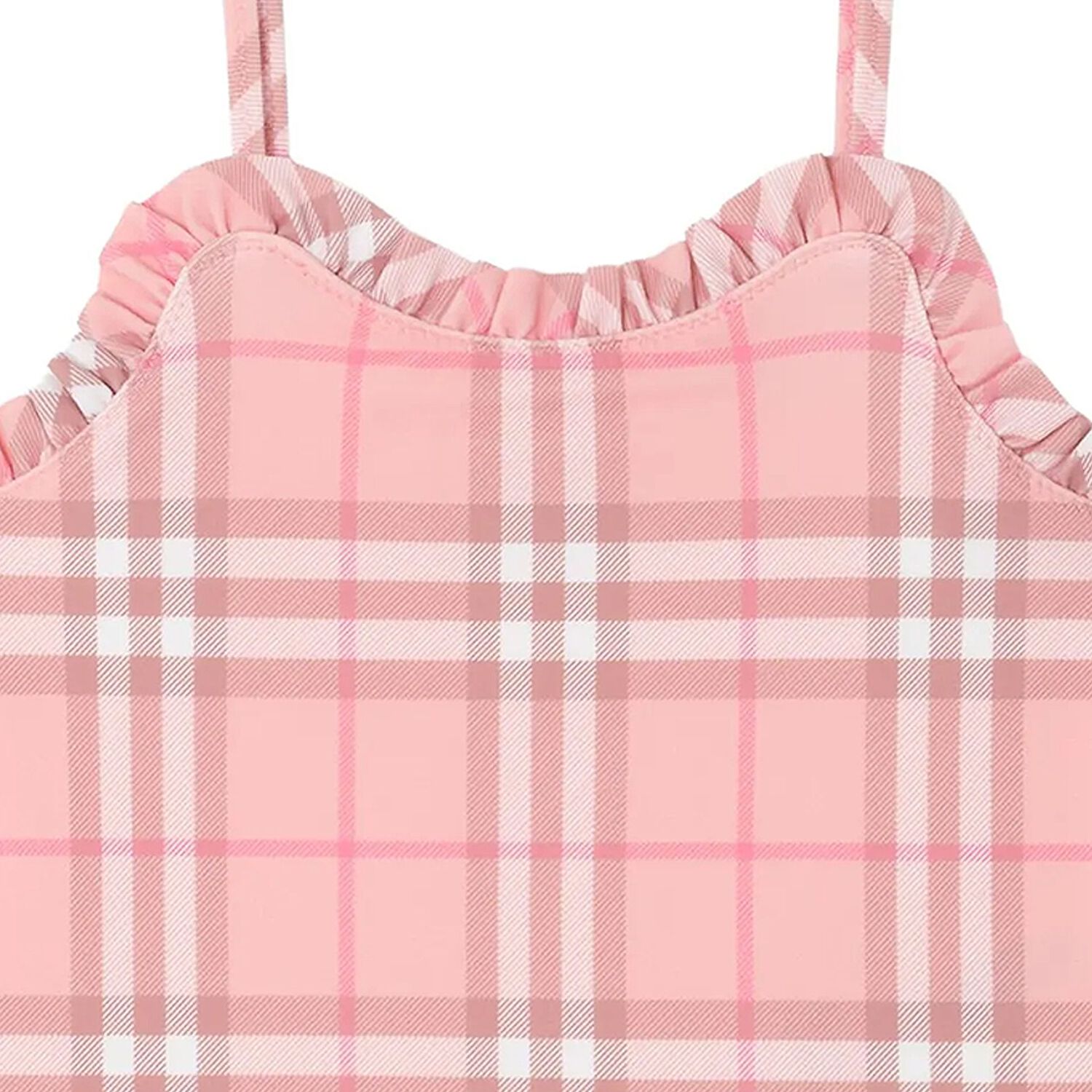 Girls Pink Check Ruffled Swimsuit, 1, hi-res