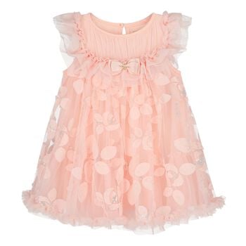 فستان بنات من التول المطرز باللون الوردى 