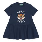 Younger Girls Navy Blue Tiger Logo Dress, 1, hi-res