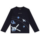 Boys Navy Space Long Sleeve Top, 2, hi-res