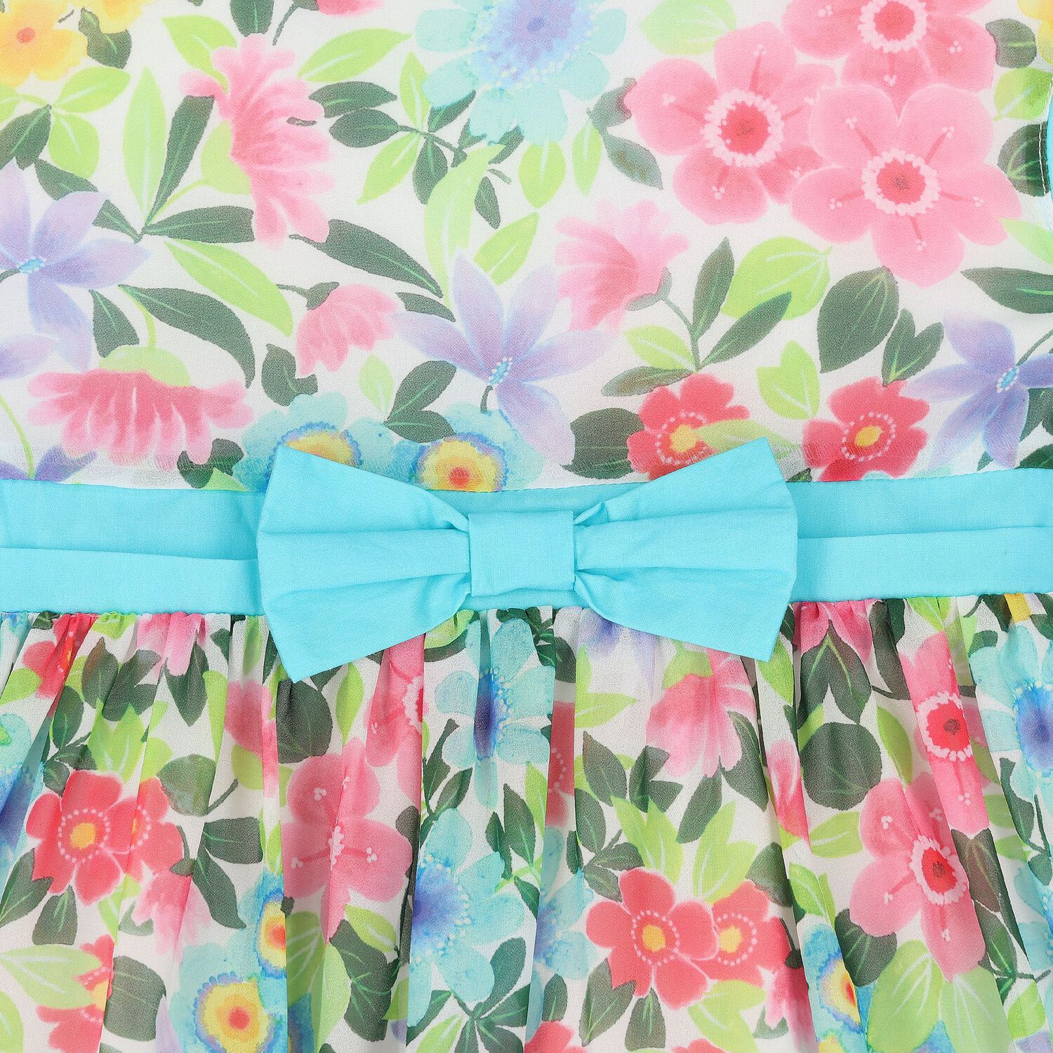 فستان بنات شيفون بطبعه زهور باللون الابيض والوردى, 1, hi-res