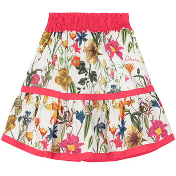 Girls White Floral Skirt