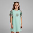 فستان بنات بطبعة حقيبة بالشعار باللون الأخضر, 1, hi-res