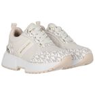 Girls Ivory & Gold Logo Trainers, 1, hi-res
