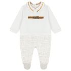 Baby Boys White Logo Babygrow, 1, hi-res