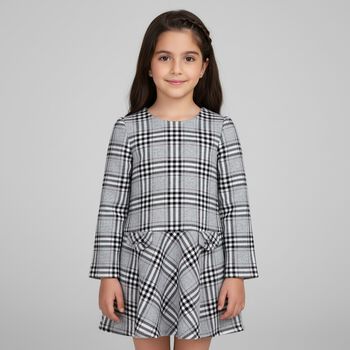 Girls Grey & Red Check Dress