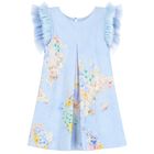 Girls Blue Floral Dress, 1, hi-res