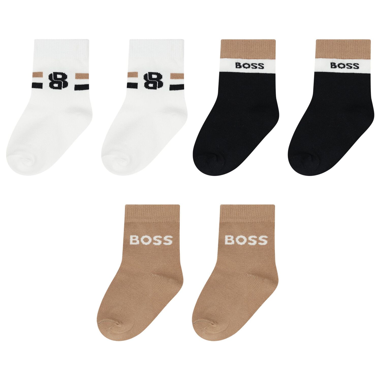 Baby Boys Beige, White & Black Logo Socks ( 3-Pack ) , 1, hi-res