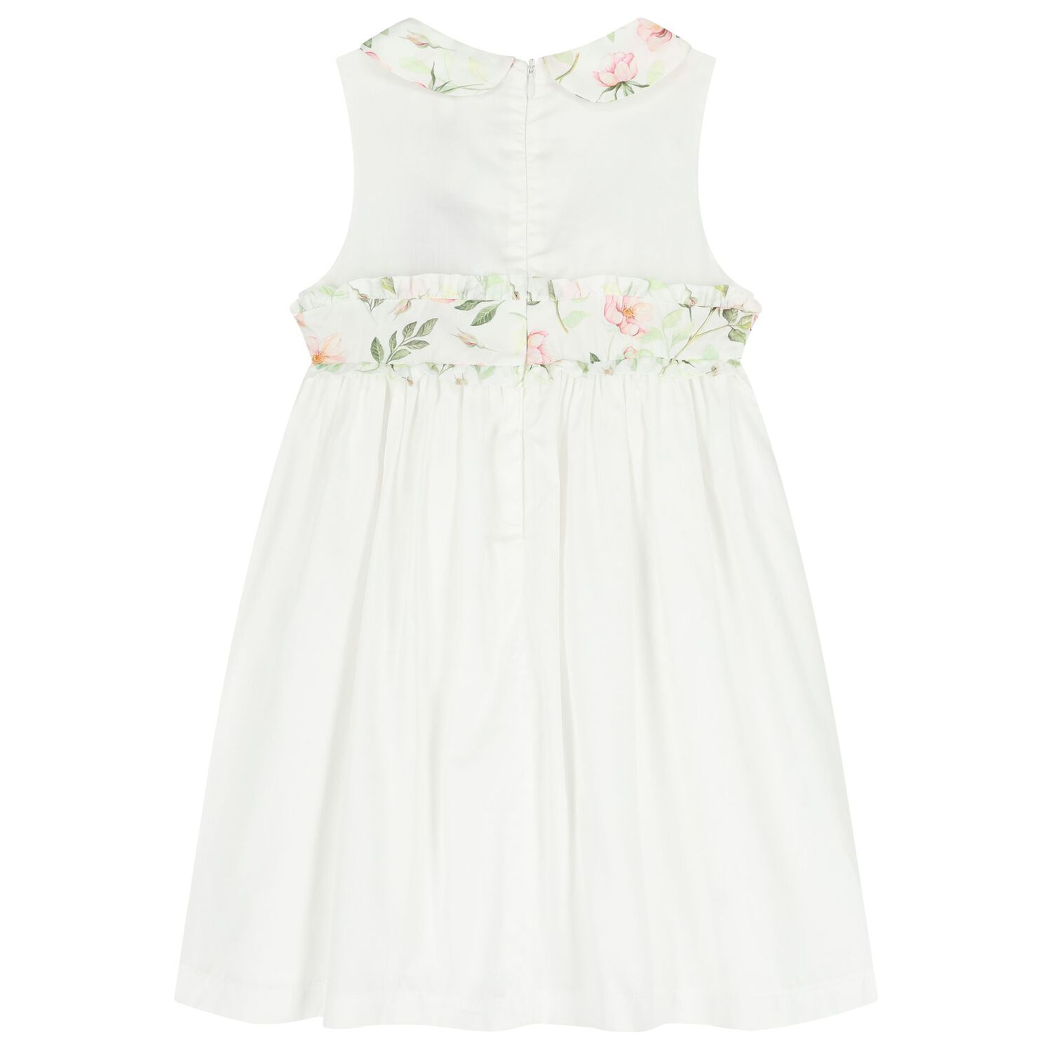 Girls White Ruffled Floral Dress, 1, hi-res