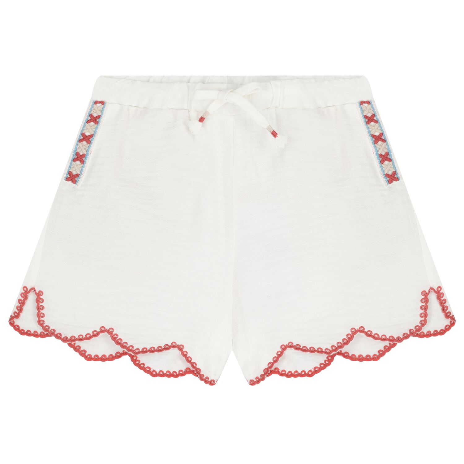 Girls Ivory Scalloped Hem Shorts, 1, hi-res