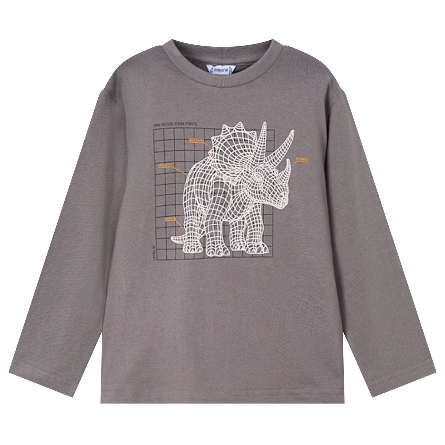 Boys Grey Dinosaur Long Sleeve Top, 1, hi-res image number null