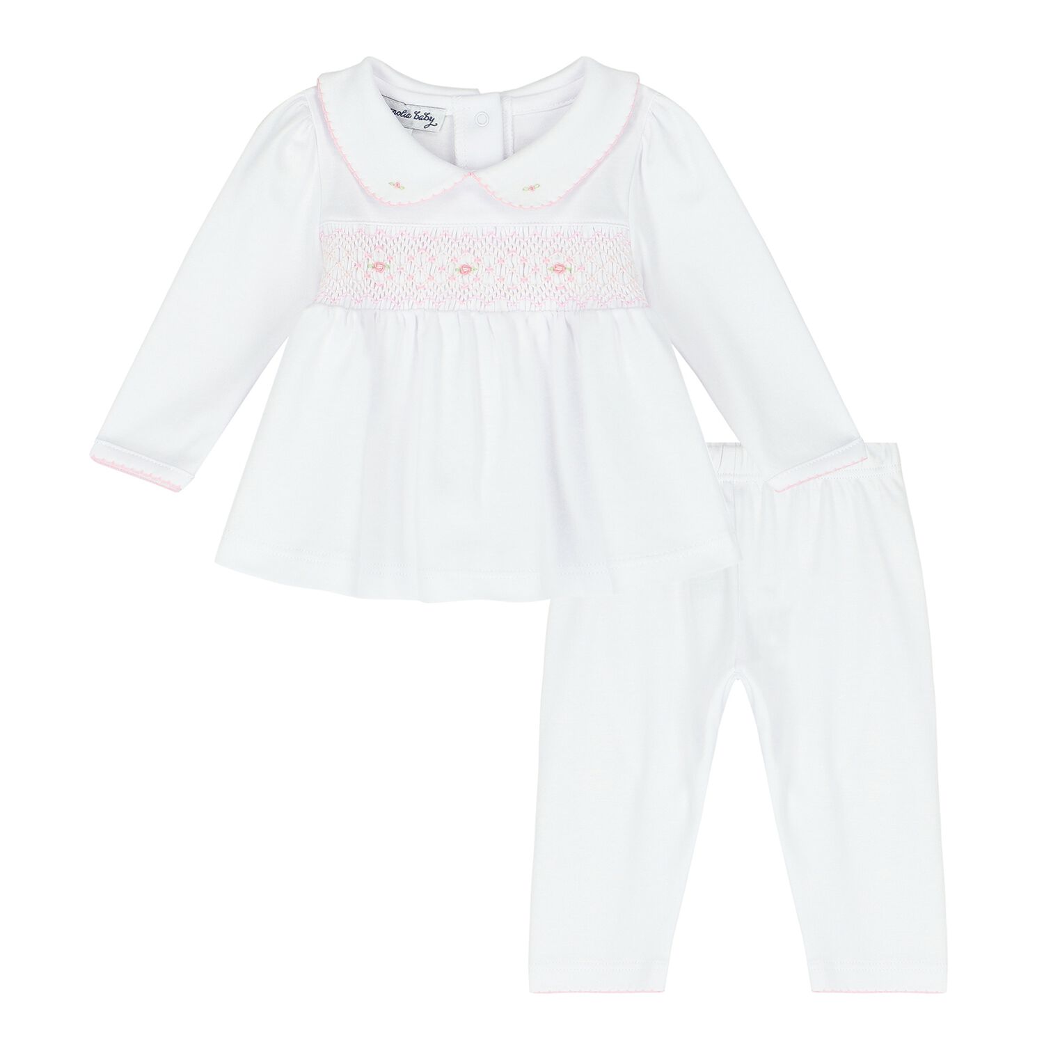 Baby Girls White and Pink Smocked Set, 1, hi-res image number null