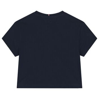 Girls Navy Blue Rhinestone Logo T-Shirt