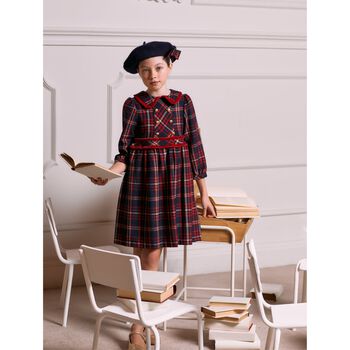 Girls Navy Blue Tartan Dress