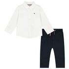 Younger Boys White & Navy Logo Trousers Set, 1, hi-res