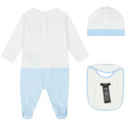 White & Blue Logo Babygrow Set, 3, hi-res