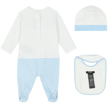 White & Blue Logo Babygrow Set
