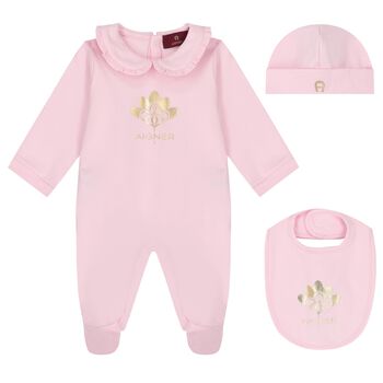 Baby Girls Pink & Gold Logo Babygrow Gift Set