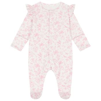 Baby Girls White & Pink Floral Babygrow