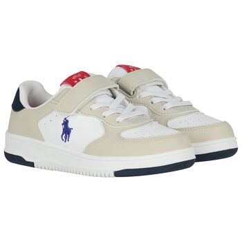 Boys White & Beige Logo Trainers