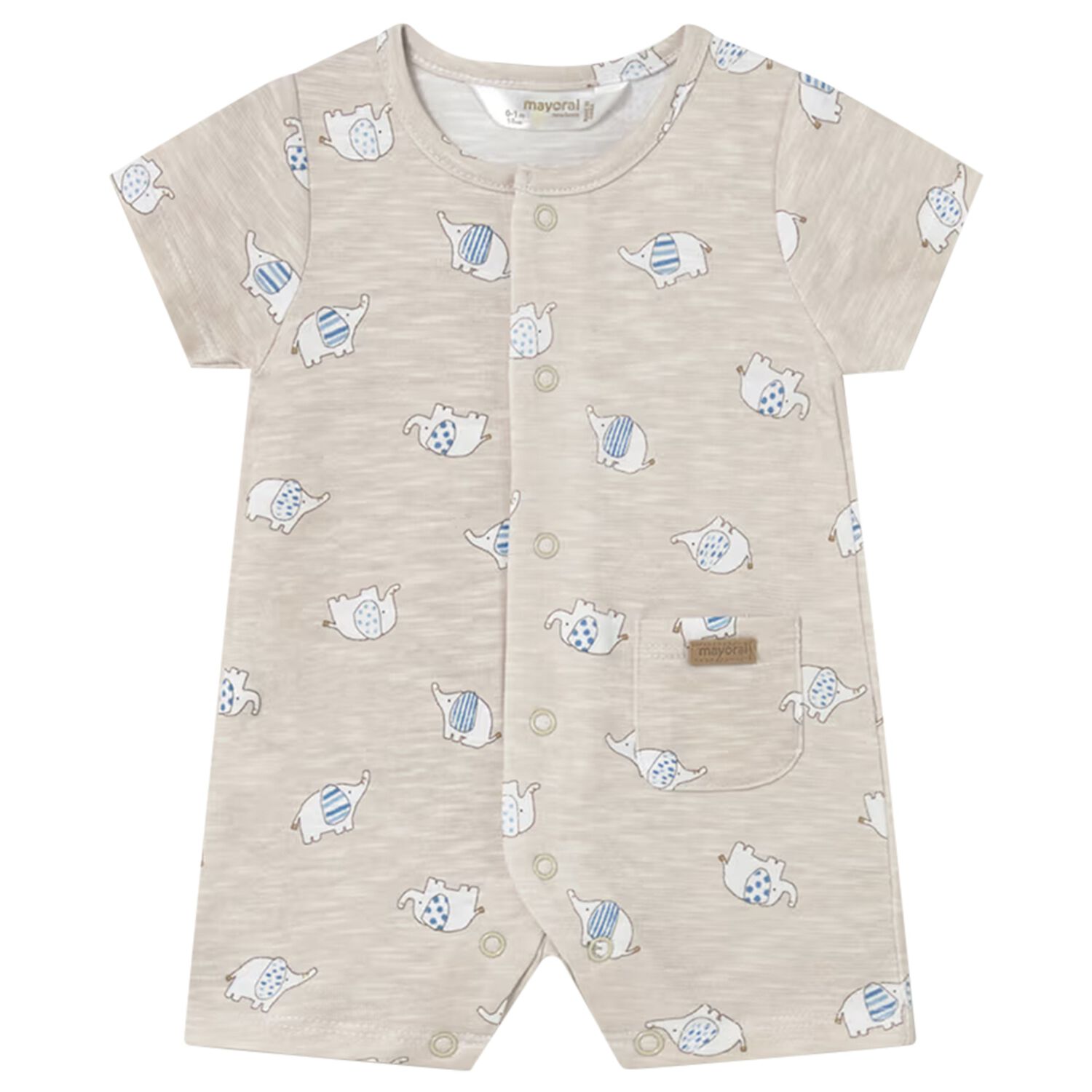 Beige Elephant Baby Romper, 1, hi-res