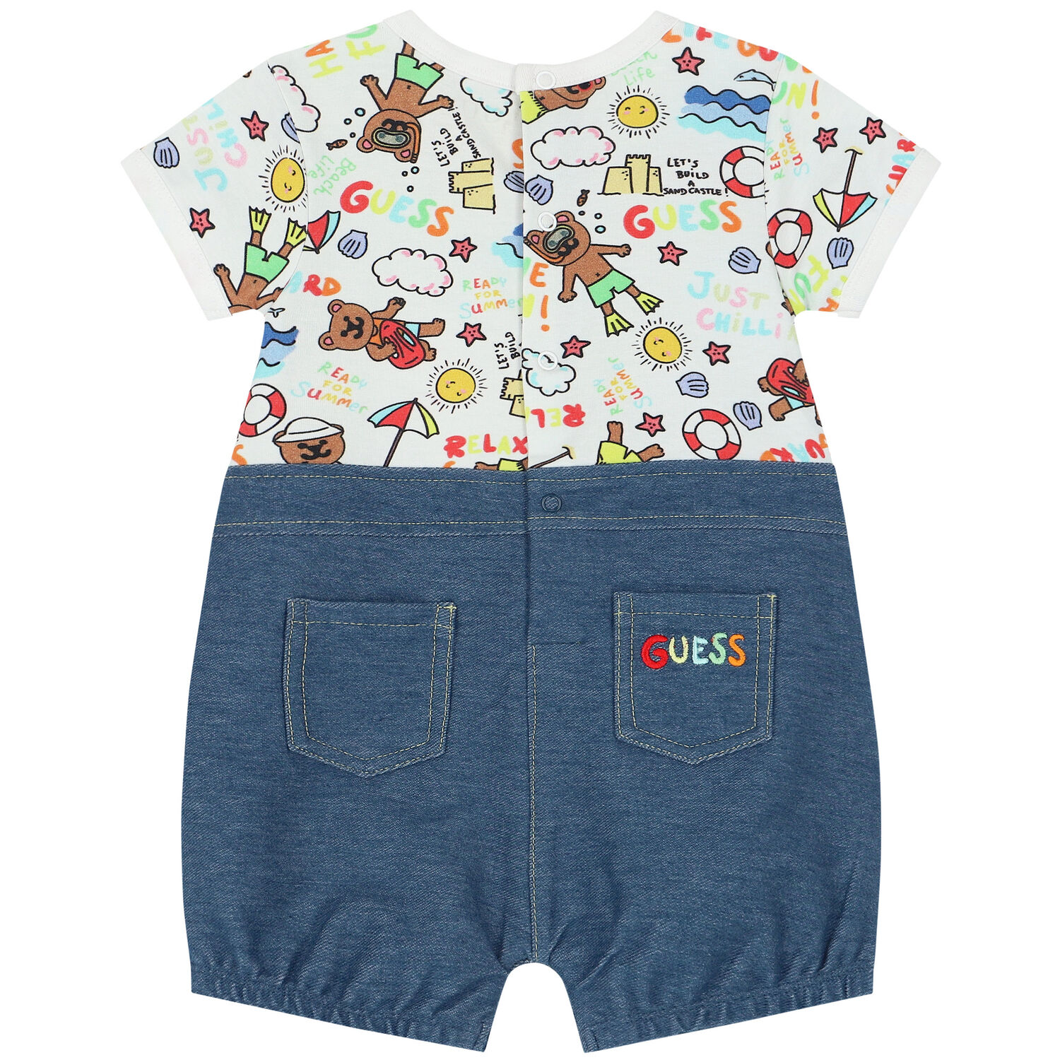 White & Blue Teddy Bear Romper, 1, hi-res image number null