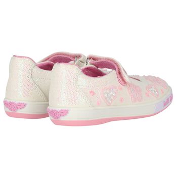 Girls White Logo Beaded Hearts Shoes