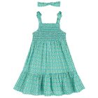 Girls Green Floral Smocked Dress Set, 1, hi-res