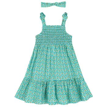 Girls Green Floral Smocked Dress Set