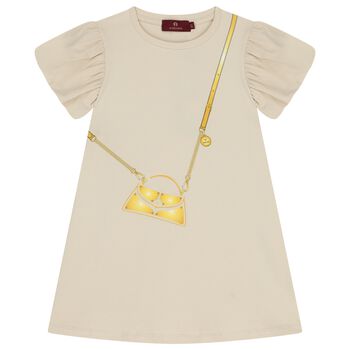 Girls Beige Bag Logo Dress