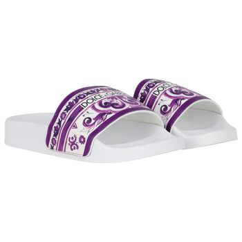 Girls White & Purple Majolica Sliders