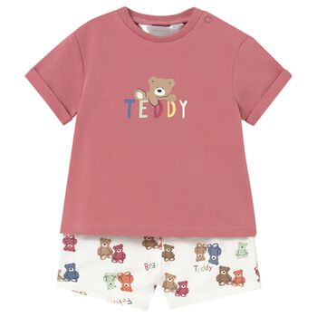 Baby Boys Orange & Ivory Teddy Bear Shorts Set