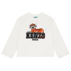 Boys White Tiger Logo Long Sleeve Top, 1, hi-res