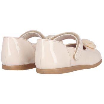 Younger Girls Beige Flower Shoes 