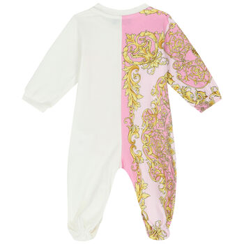 Baby Girls Pink & Ivory Logo Babygrow