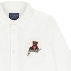 Boys White Teddy Bear Logo Shirt, 1, hi-res