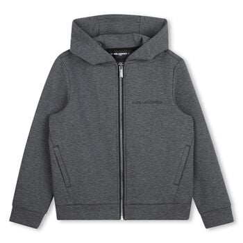 Boys Grey Logo Hooded Zip Up Top