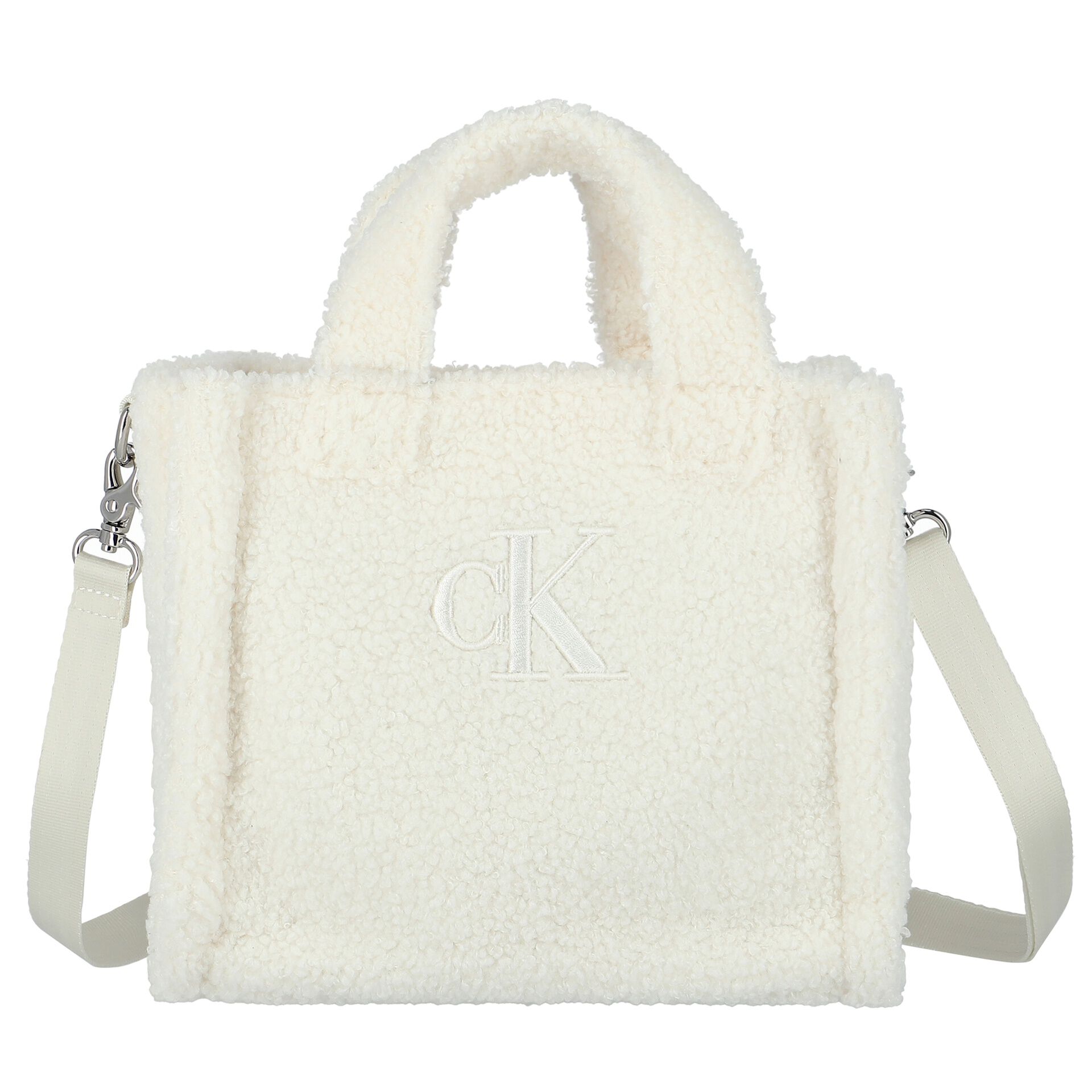 Calvin Klein Girls Ivory Logo Sherpa Fleece Bag Junior Couture UAE