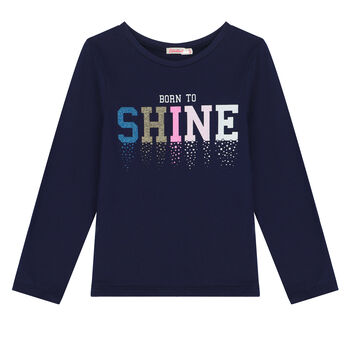 Girls Navy Logo Long Sleeve Top