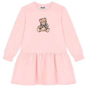 Girls Pink Teddy Bear Logo Dress