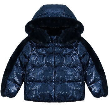 Girls Navy Sequin Hooded Jacket