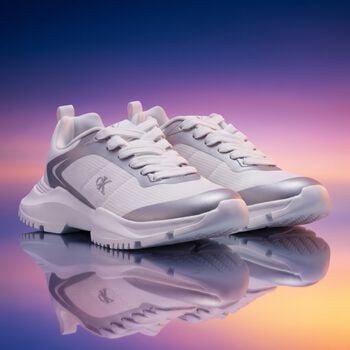 White & Silver Logo Trainers