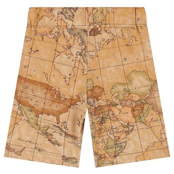 Boys Beige Geo Map Shorts