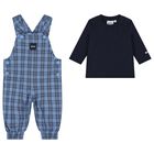 Baby Boys Blue & Navy Blue Dungaree Gift Set, 1, hi-res