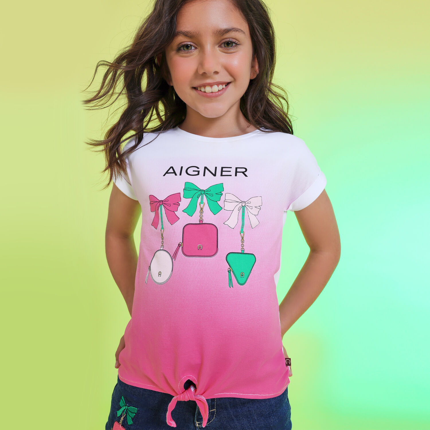 تيشيرت بالشعار باللون الزهري والأبيض للبنات, 1, hi-res