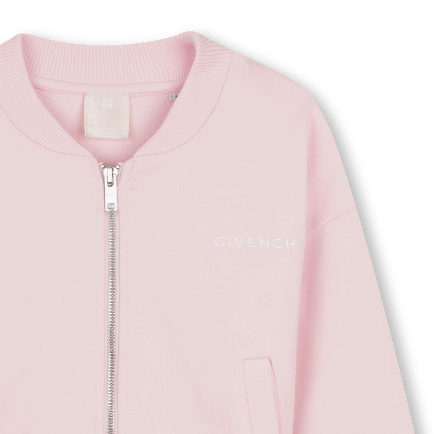 Girls Pink Embroidered Logo Zip Up Top, 1, hi-res